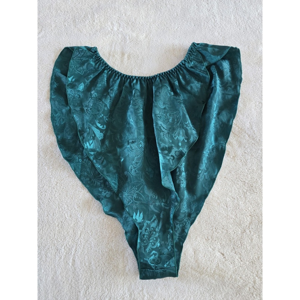Vintage Victoria's Secret Gold‎ Label Lingerie Bottoms Green Satin Size Small